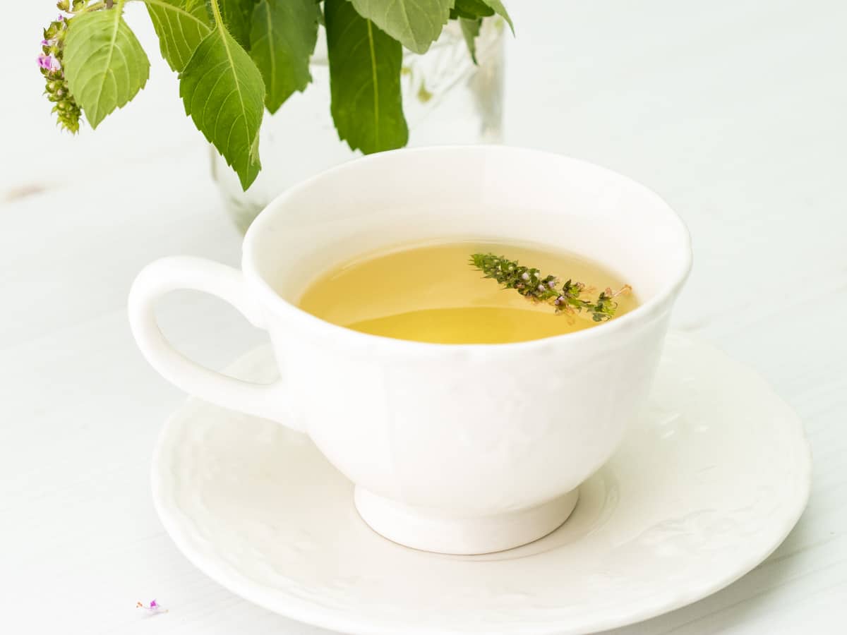 Hot Holy Basil or Tulsi Tea in a tea cup
