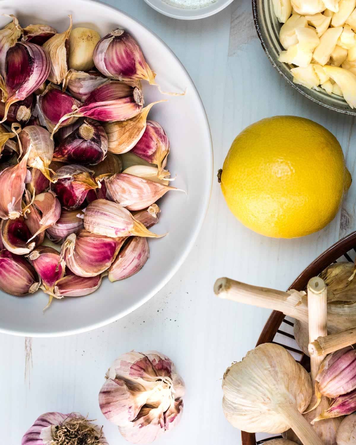 Ingredients for making toum are lemon garlic oil and salt