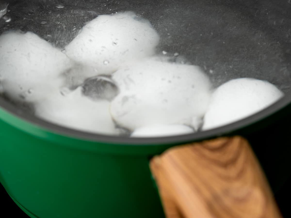 boiling hard boil eggs in a pot