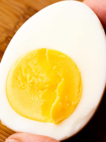 a closeup of a half of a hard boiled egg