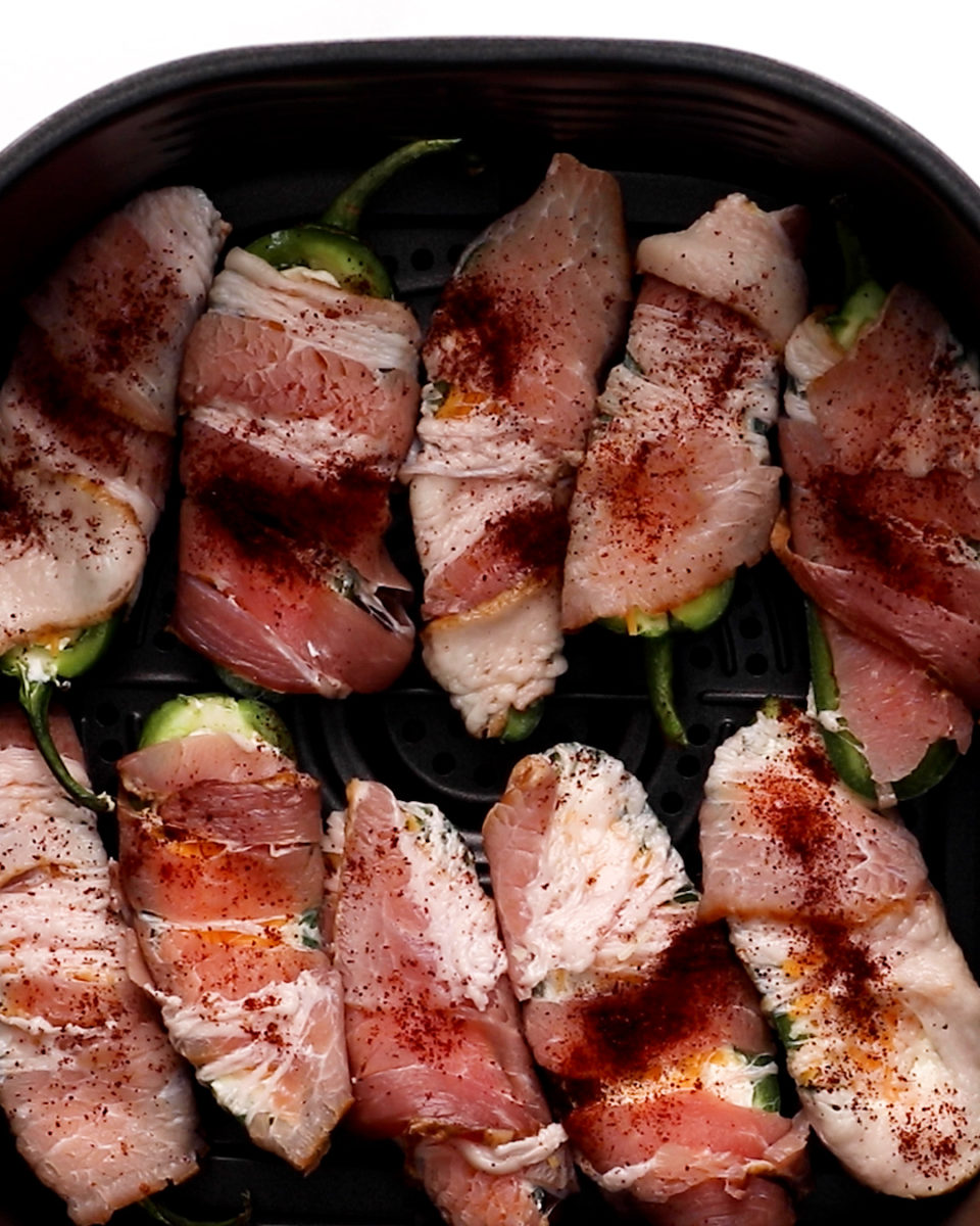 Air fryer bacon wrapped jalapeño poppers • We Count Carbs