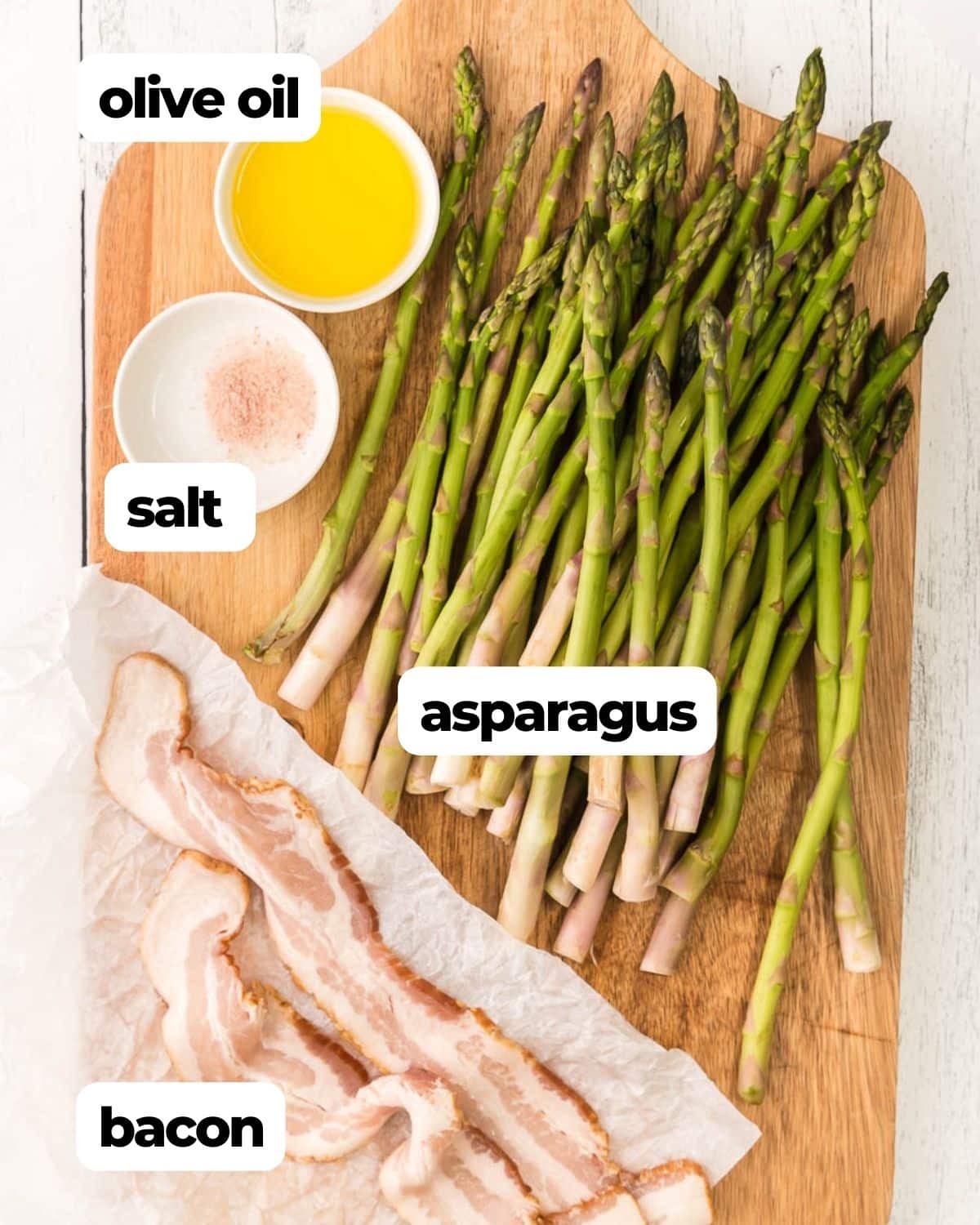Air fryer bacon wrapped asparagus ingredients labeled
