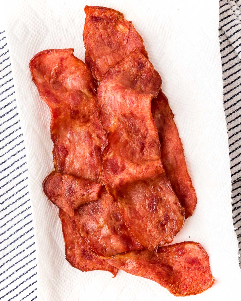 Air fryer turkey bacon on paper towel