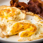 Eggs over hard cut in half