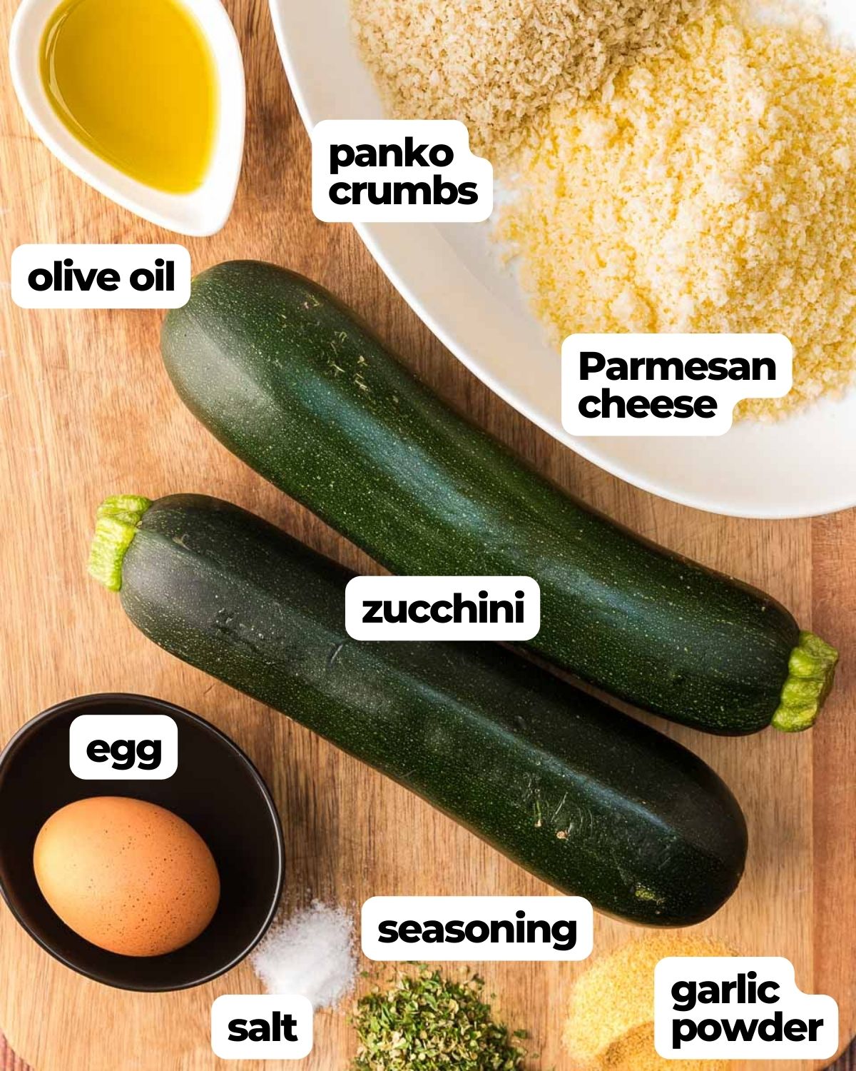 Air fryer zucchini fries labeled ingredients