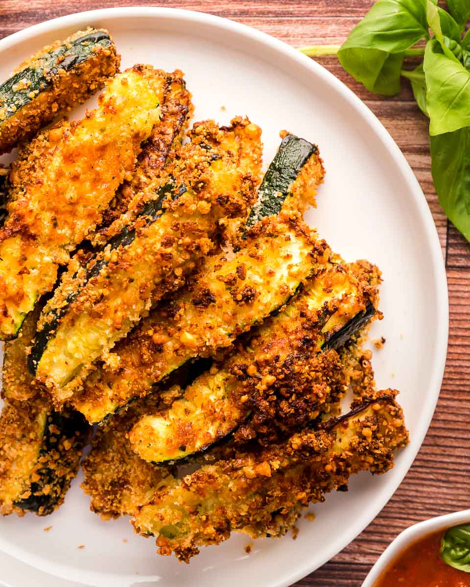 Air fryer zucchini fries on a plate