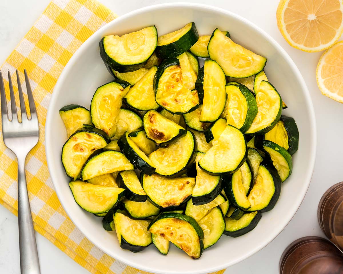 Air fryer zucchini plated with table setting