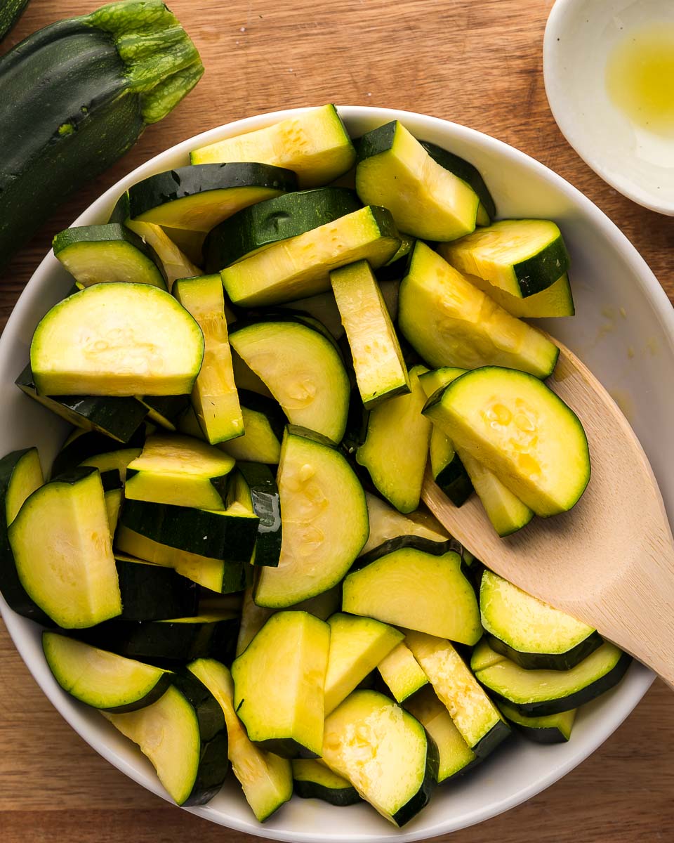Air fryer zucchini step 3 toss together