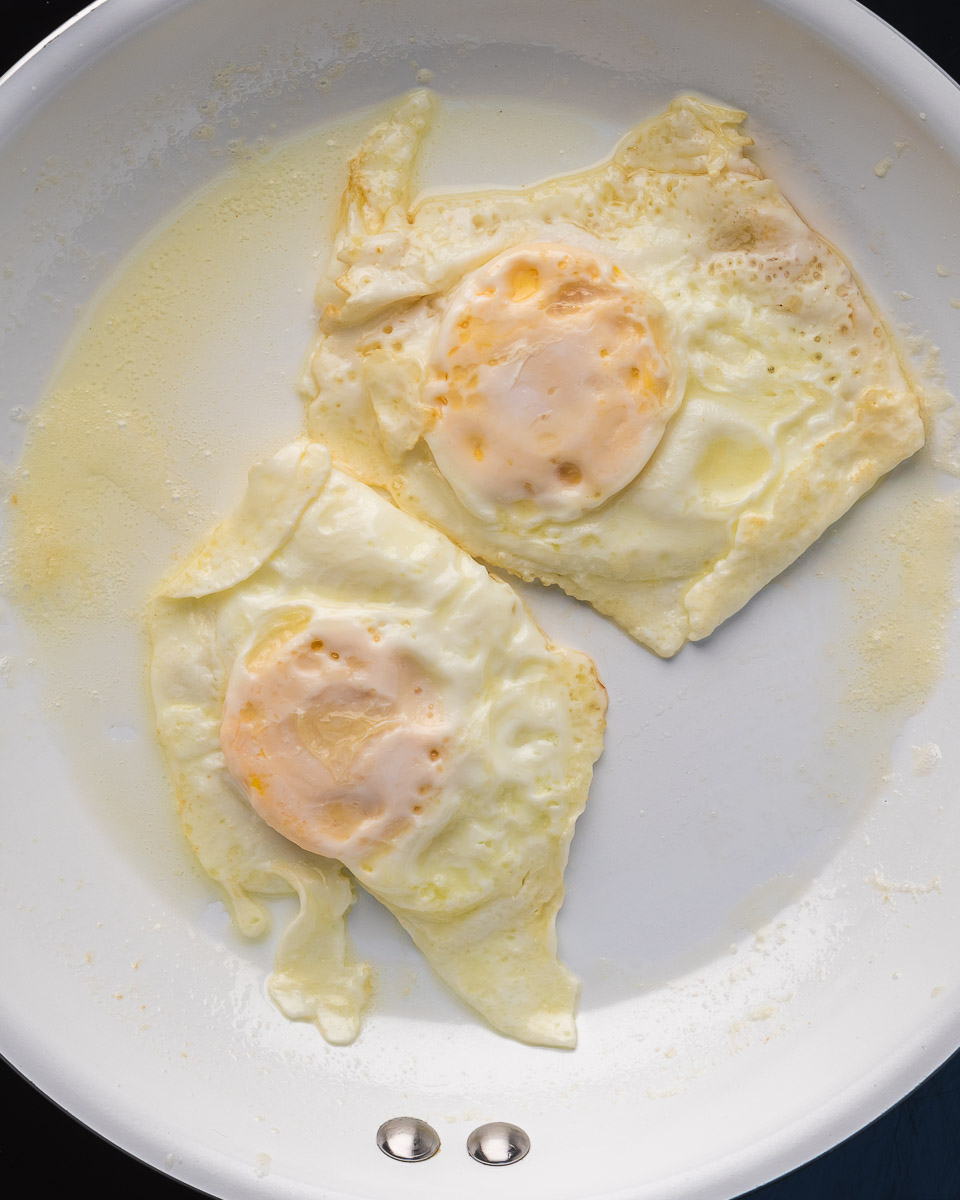 Eggs over medium step 8 cooked through