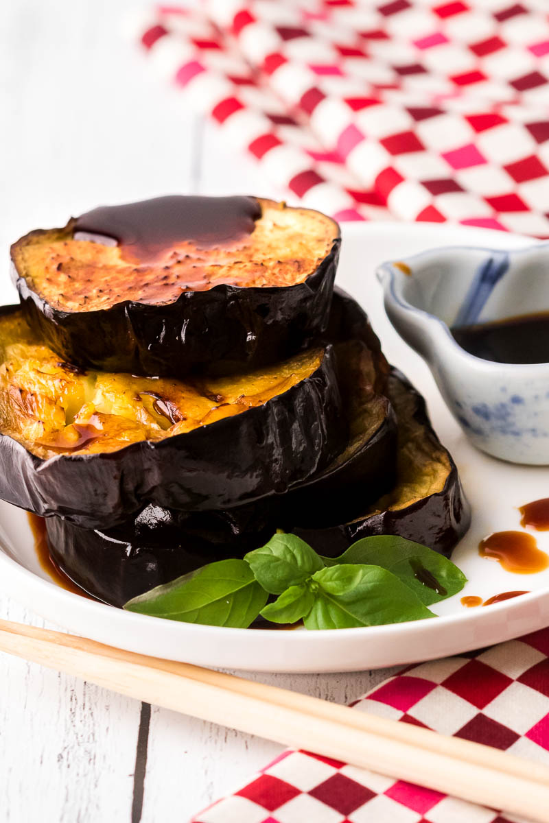 Air fryer eggplant stacked soy sauce