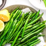 Air fryer green beans overhead closeup