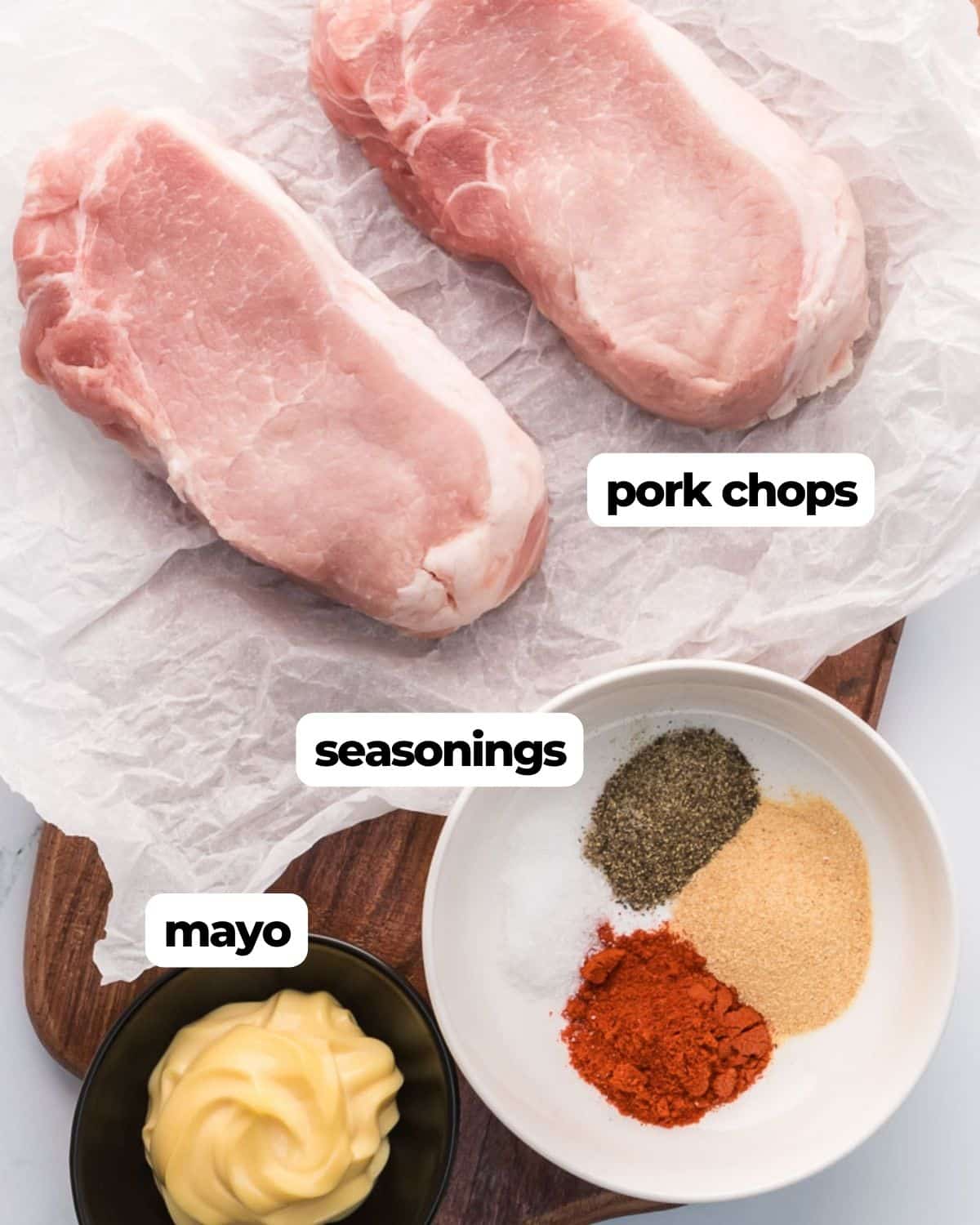 Air fryer pork chops ingredients pork chops mayo seasonings