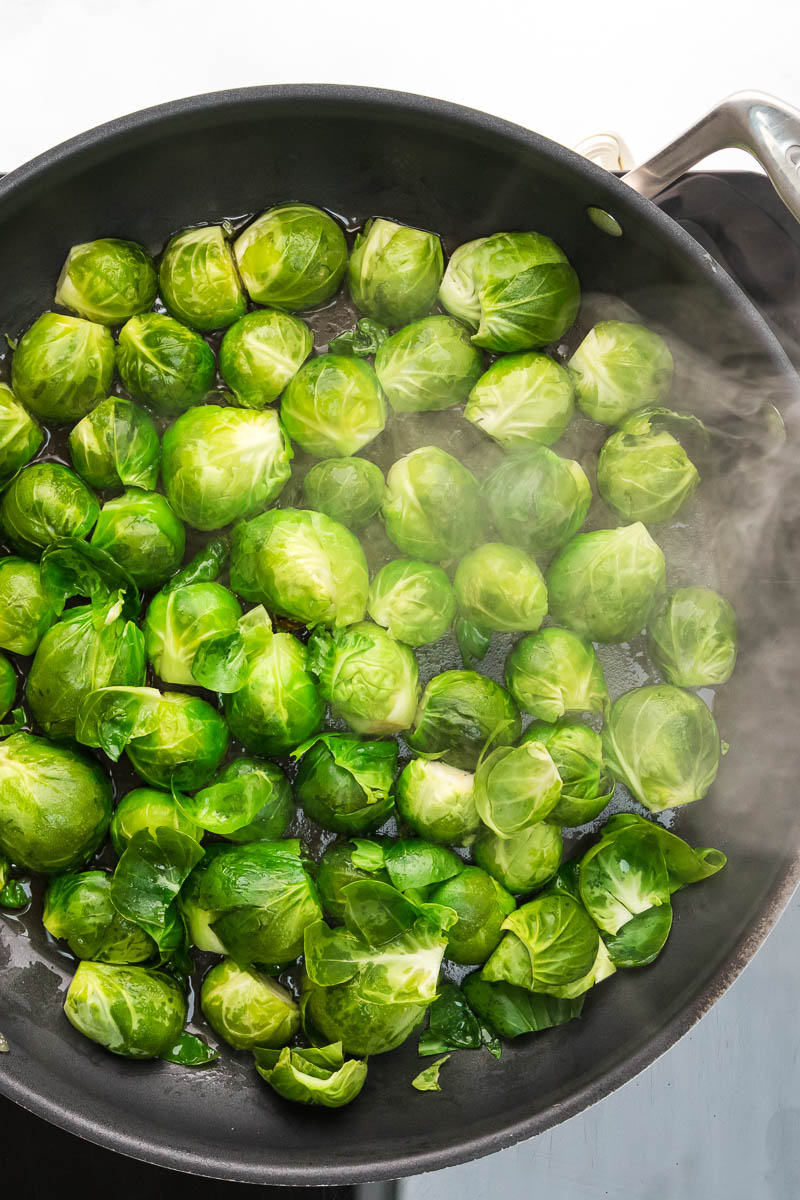 Balsamic glazed Brussels sprouts step 5 remove lid