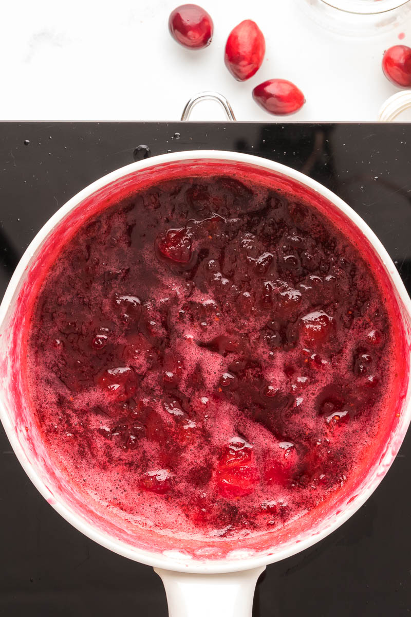 Keto Cranberry Sauce step 4 continue simmering until desired consistency