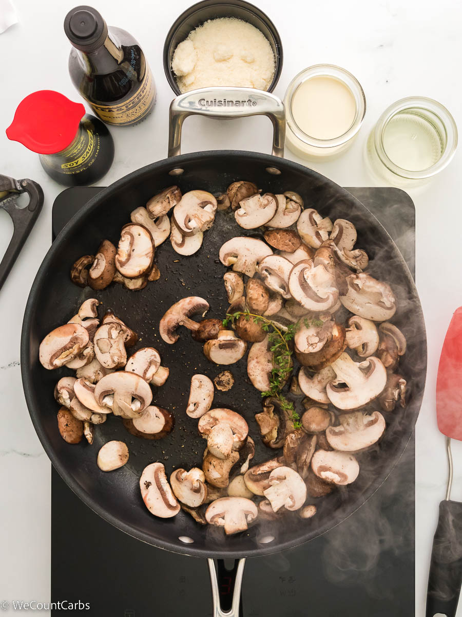 Keto green bean casserole step 4 sauté mushrooms